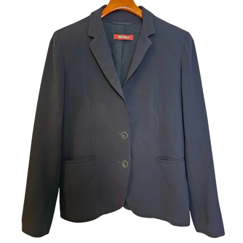 Max Mara Studio Navy Blue Single-Breasted Preppy Dark Academia Blazer Jacket